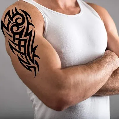 Stick on Black Temporary Tattoo Maori Tribal Body Art Sticker Transfer for arms Shoulder Aztec Polynesian Samoan Hawaiian for Adu*lt Men and Women ( Sheets Maori Tattoos)