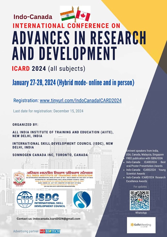 Indo-Canada International Conference on Advances in Research and Development - ICARD2024 | January 27-28, 2024