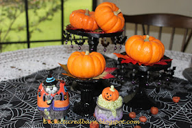 Eclectic Red Barn: Painted Candlesticks and Halloween salt and pepper shaker  vignette