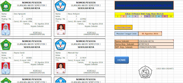 Aplikasi Kartu Ujian Sekolah/Ujian Nasional Format Excel