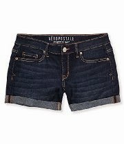 <br />Aeropostale Women's Dark Wash Denim Midi Shorts