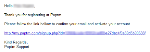 Email konfirmasi dari Poptm