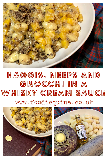 Italian Scottish fusion Burns Supper. Haggis, and Neeps combine in a creamy whisky sauce but the traditional tatties are swapped out for Gnocchi.