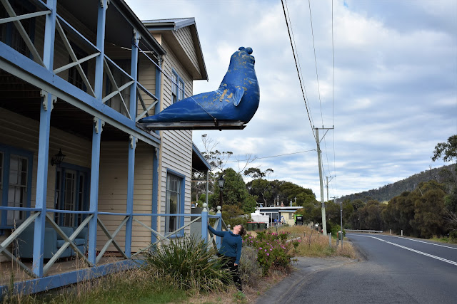 BIG Blue Seal Sculpture in Eaglehawk Neck, Tasmania