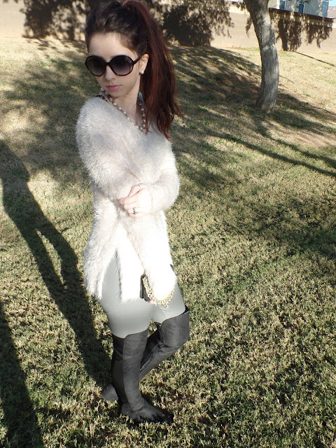 black grey, and pink winter oufit