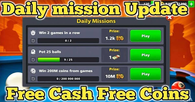 Daily Missions coins 8 ball pool Free