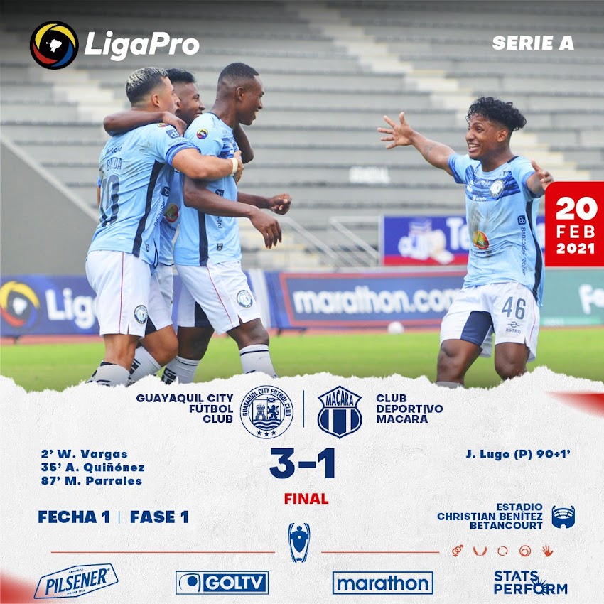 Guayaquil City venció 3-1 al Macará