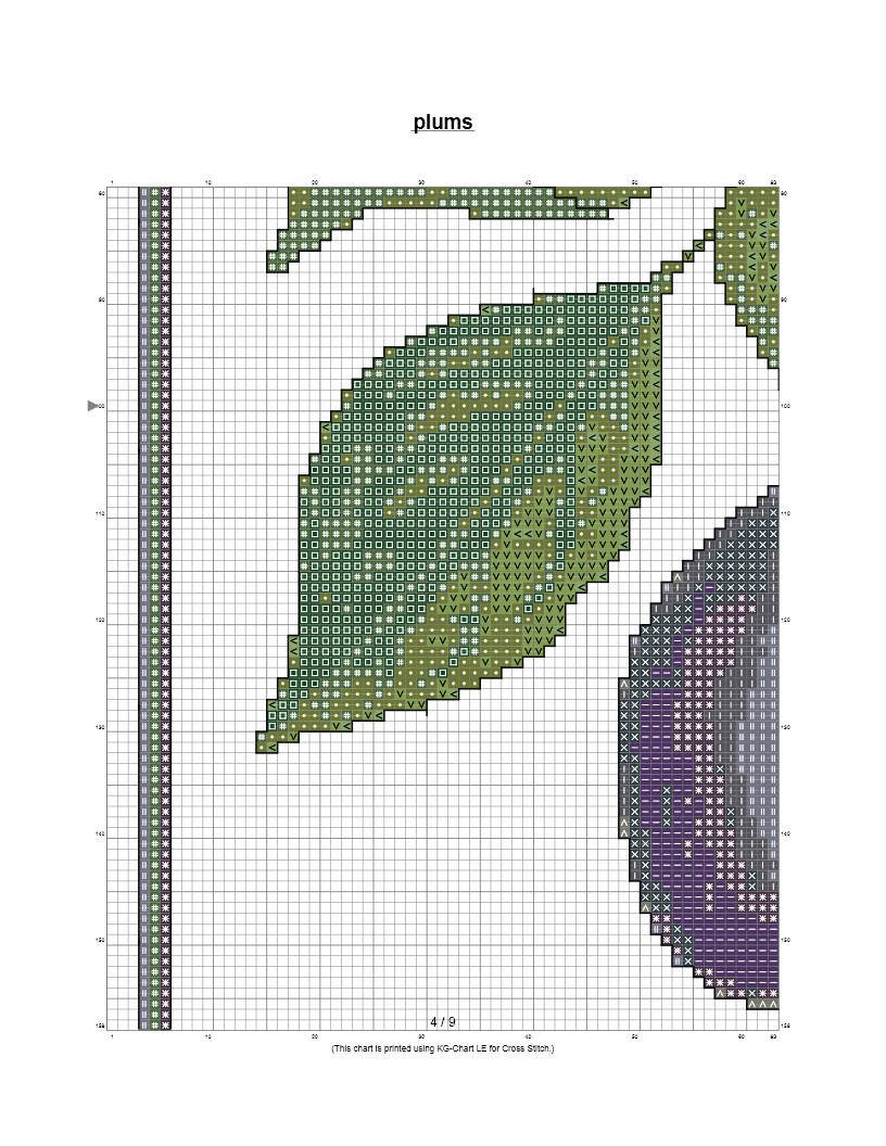 Download free cross stitch patterns and links: plums color chart pages 1-5