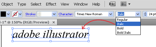 Elemen teks yang telah dimiringkan dengan italic style