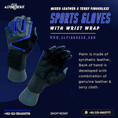Mixed Leather & Terry Professional Fingerless Sports Gloves