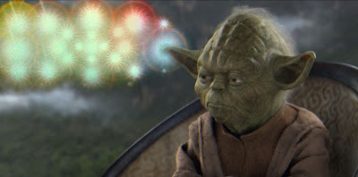 Yoda with colored mind bubbles