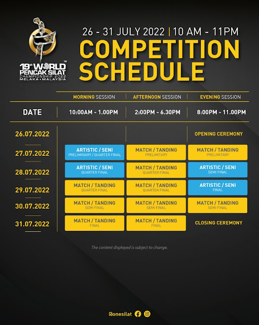 Jadual Kejuaraan Silat Dunia 2022 Melaka