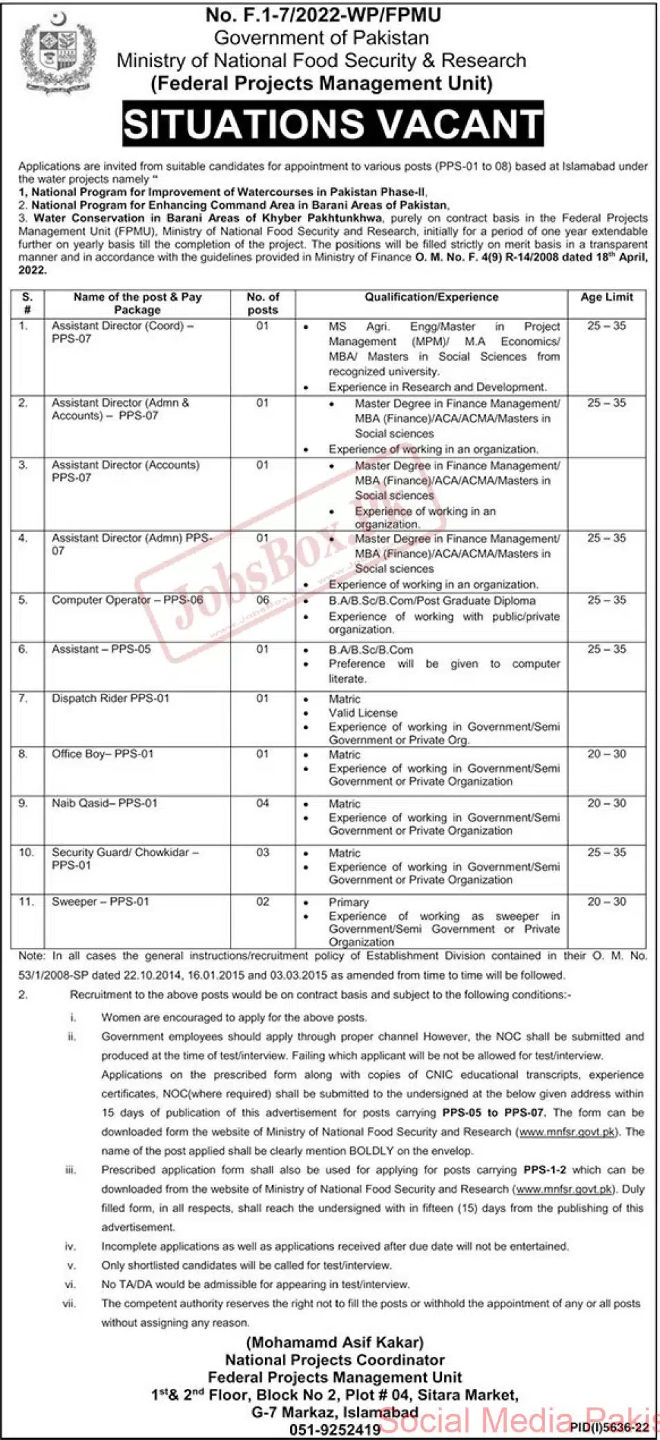 MNFSR Jobs 2023 - Ministry of National Food Security and Research Jobs 2023