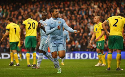 Aksi individu Sergio Aguero pada menit ke Bintang Lima Manchester City Bantai Norwich