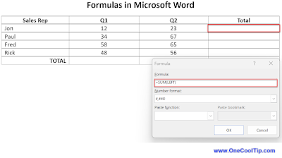 Formulas in Microsoft Word