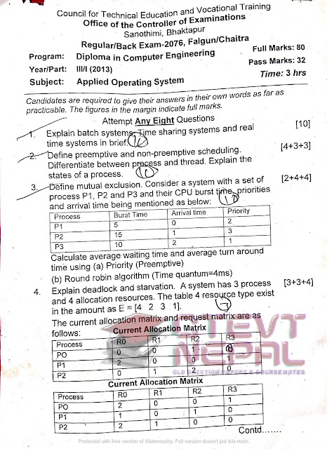 [CTEVT] 3rd Year 1st Semester Applied Operating System | Questions Papers | Diploma in Computer Engineering/IT