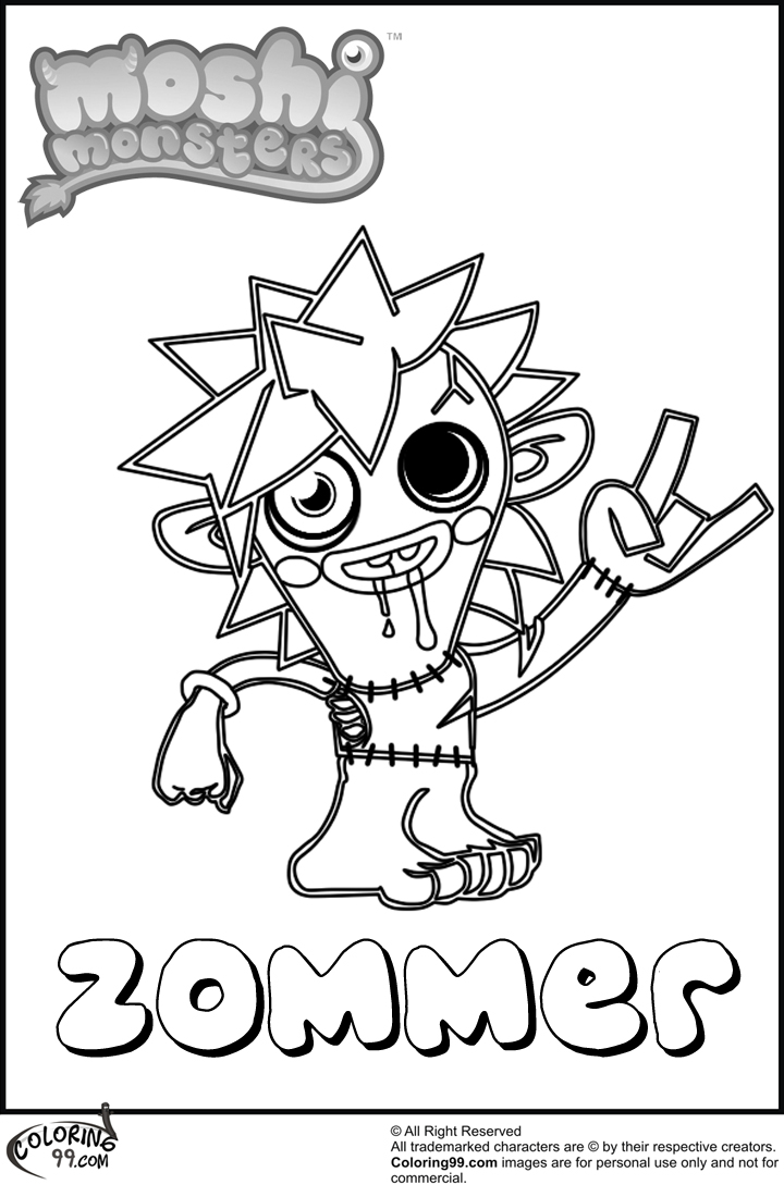 moshi monster zommer coloring pages