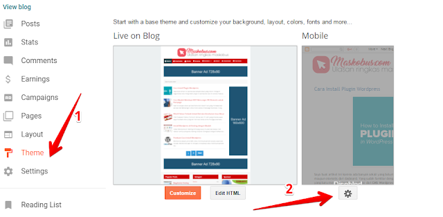 Menu theme pada blogger atau blogspot