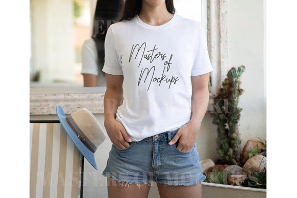 White T-Shirt Mockup Female Modeled