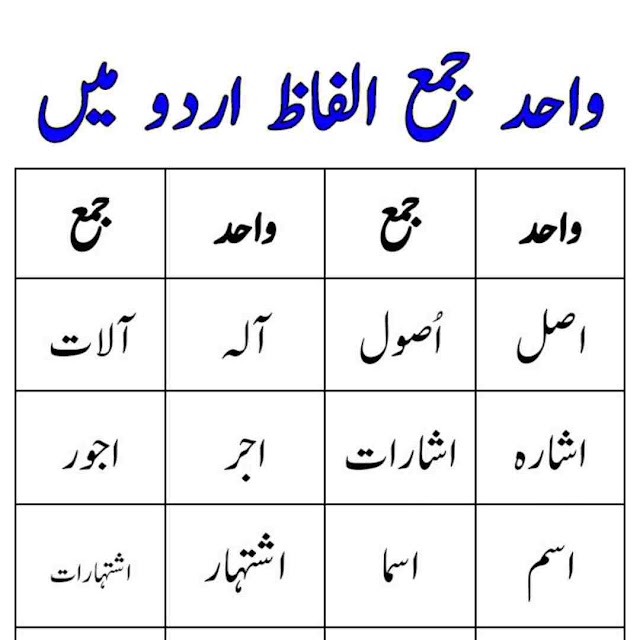 واحد جمع الفاظ اردو میں۔ اردو قو Wahid Jama urdu Alfaaz - Urdu Grammar