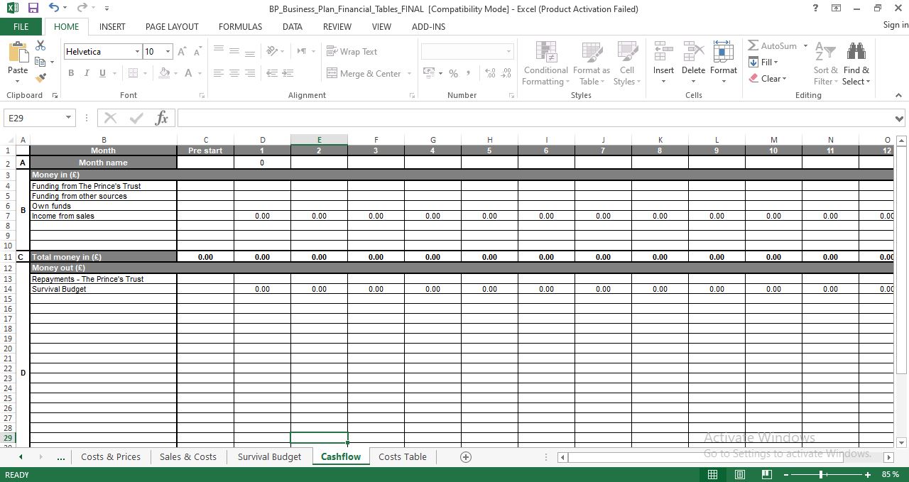 Business financial plan template excel