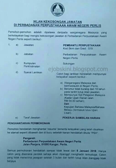 Jawatan Kosong Perbadanan Perpustakaan Awam Negeri Perlis ...