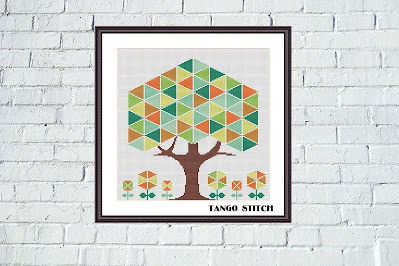 Geometric abstract tree  garden cross stitch pattern - Tango Stitch