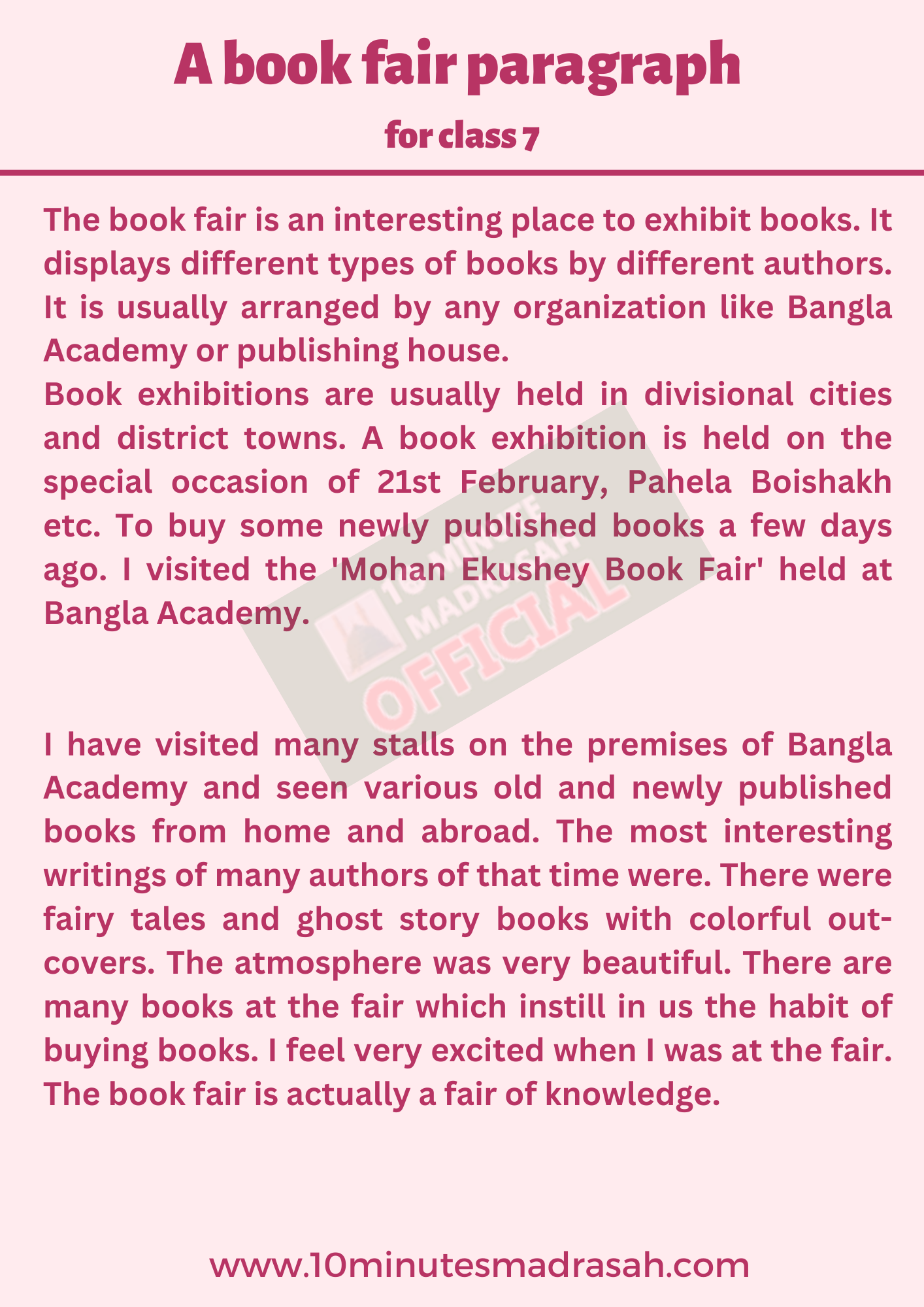 A book fair paragraph of 150 words for Class 7