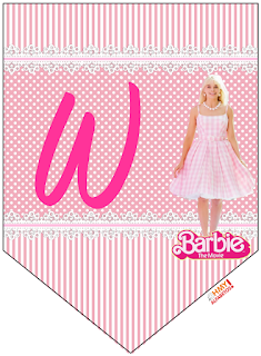 Barbie la Película: Banderines Rosa con Lunares Blancos para Descargar Gratis. Con Números. Barbie the Movie: Pink with Polka Dots Bunting for Free Download. With Numbers.