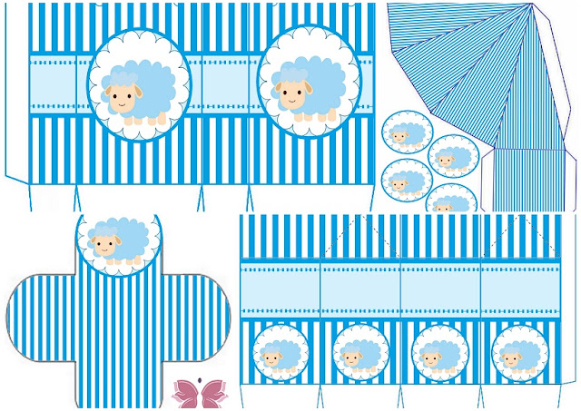 Cute Sheep for Boy Baby Party: Free Printable Boxes. 