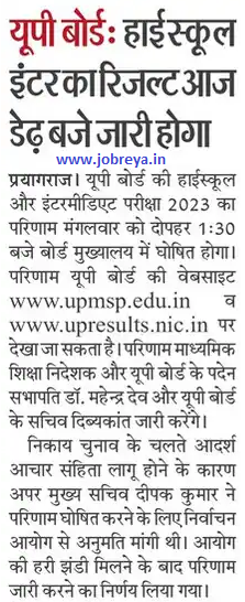 UP Board Result 2023 Out notification pdf latest news update in hindi