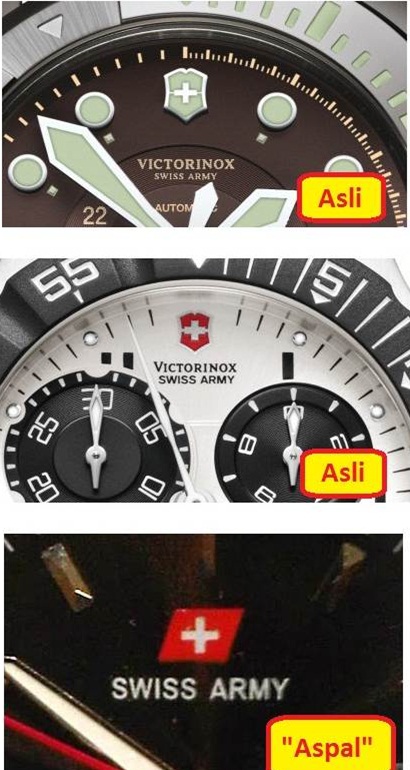 gambar Beda Jam tangan Swiss Army Asli / Ori dengan Palsu (KW)