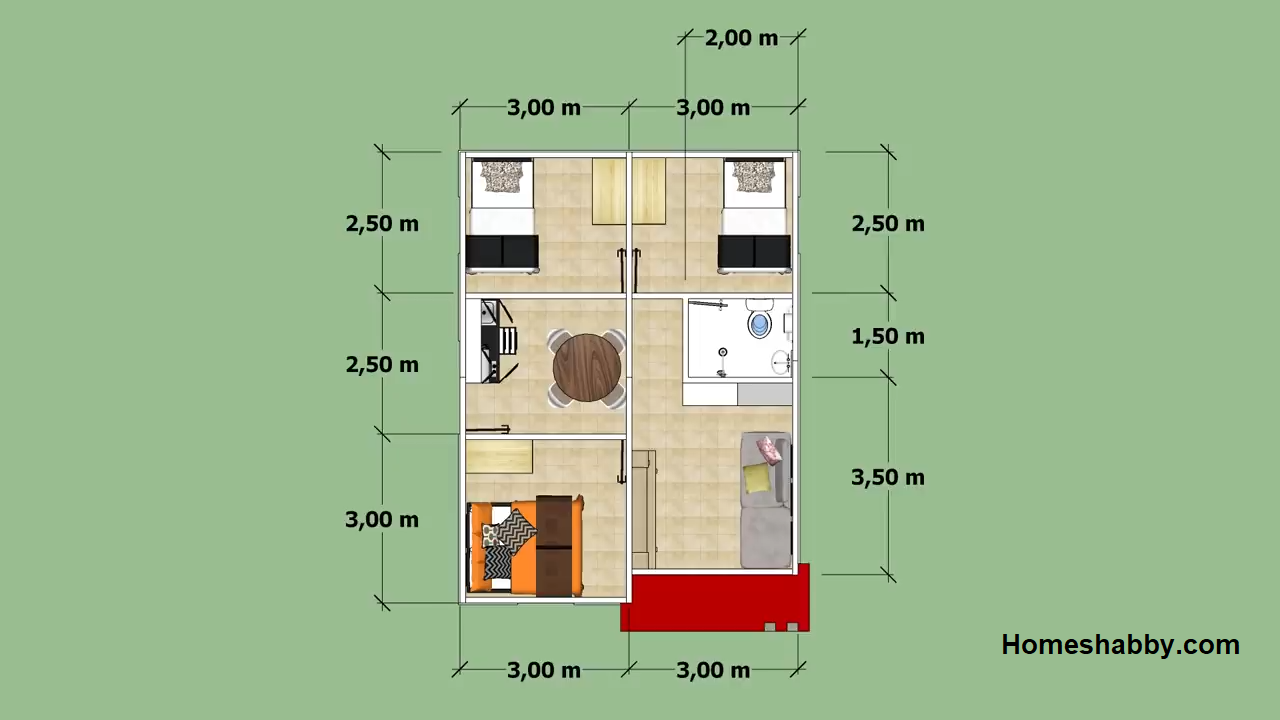 Desain Dan Denah Rumah Minimalis Ukuran 6 X 8 Dengan 3 Kamar Tidur Dengan Anggaran Hanya 48 Juta Homeshabbycom Design Home Plans