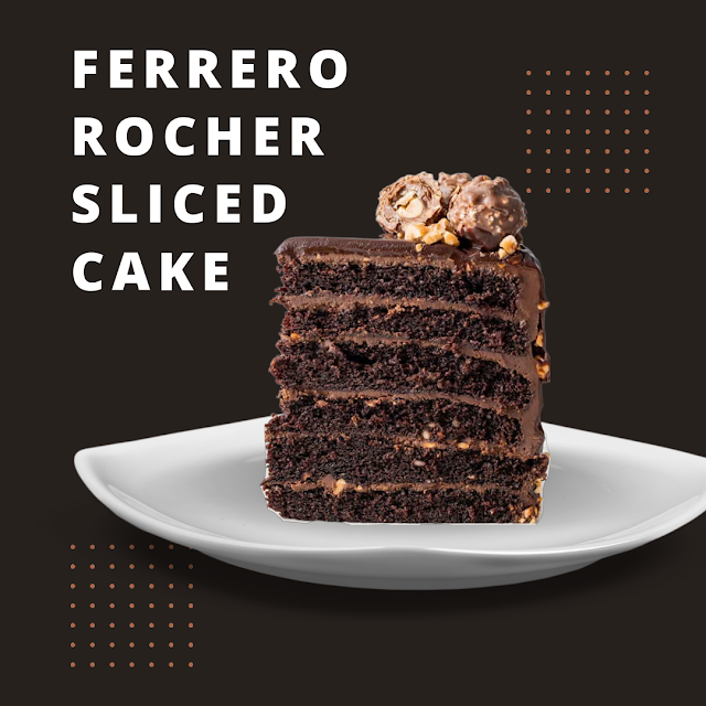 Ferrero Rocher sliced cake, chocolate biscuit, crispy layer, coffee impregnation, cheese chocolate cream, glaze, homemade dessert recipe