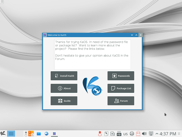 KaOS Desktop welcome message