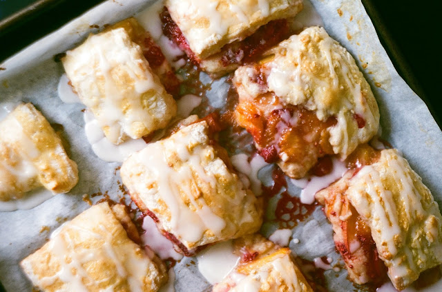 Peach & Raspberry Pie Biscuits with Lemon-Ginger Glaze