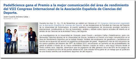 Recorte Prensa Premio PadelScience VIII Congreso Internacional de la Asociación Espaloa de Ciencias del Deporte