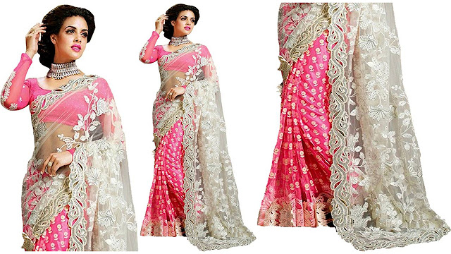 Zofey Self Design, Embroidered Bollywood Georgette, Net Saree  (Pink)