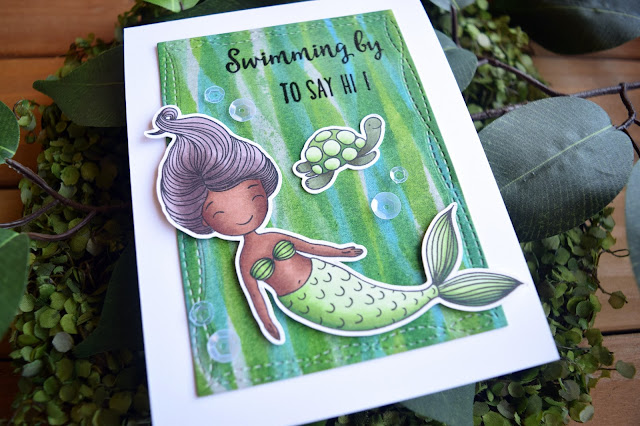 Card featuring Honey Bee Stamps Swimming By Mermaid by Jess Crafts