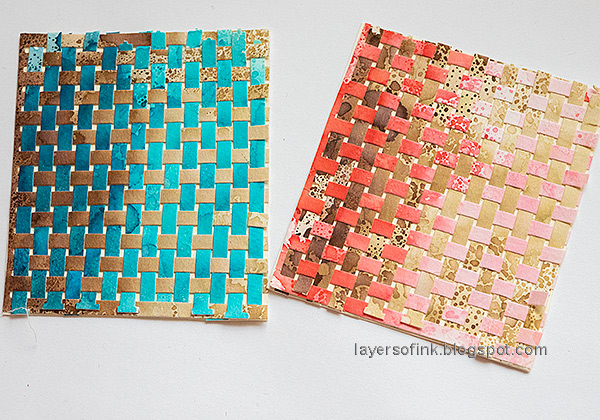 Layers of ink - Woven Paper Card Tutorials by Anna-Karin Evaldsson. Paper weaving completed.