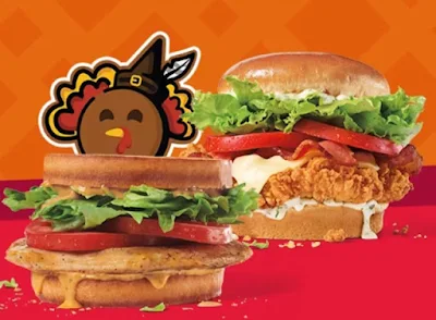 Jack in the Box chicken sandwiches with a turkey graphic.