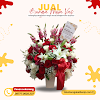 Bunga Meja /Vas Menggunakan Bunga Mawar Merah, Mawar Putih, Lily, Anggrek Cymbidium, Snap Dragon, dan Baby Breath
