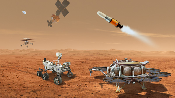 An illustration depicting the joint NASA/ESA Mars Sample Return mission architecture.