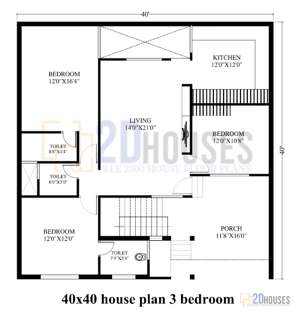 40x40 house plans 3 bedrooms