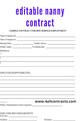 editable nanny contract template word