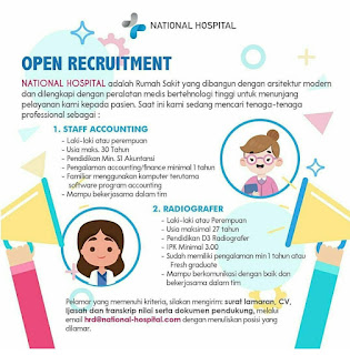 Lowongan kerja staff accounting dan Radiografer di National Hospital Surabaya 2020