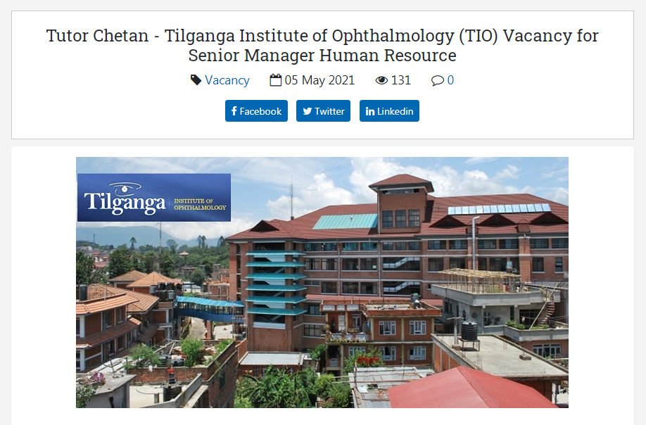 Tilganga Institute of Ophthalmology (TIO) Job Vacancy for Senior Manager Human Resource