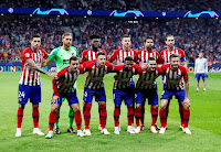 CLUB ATLÉTICO DE MADRID - Temporada 2018-19 - José María Giménez, Jan Oblak, Thomas, Lucas Hernández, Diego Costa, Diego Godín; Griezmann, Santiago Arias, Lemar, Koke y Saúl. CLUB ATLÉTICO DE MADRID 3 (Antoine Griezmann 2, Koke) CLUB BRUGGE 1 (Danjuma). 03/10/2018. Liga de Campeones de la UEFA, fase de grupos, Grupo A, jornada 2. Madrid, España, estadio Wanda-Metropolitano.