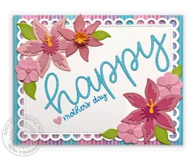 Sunny Studio Stamps: Botanical Backdrop Mother's Day Card (using Happy Word Die, Happy Thoughts Stamps, Frilly Frames Lattice Dies & Dots & Stripes Pastels Paper)