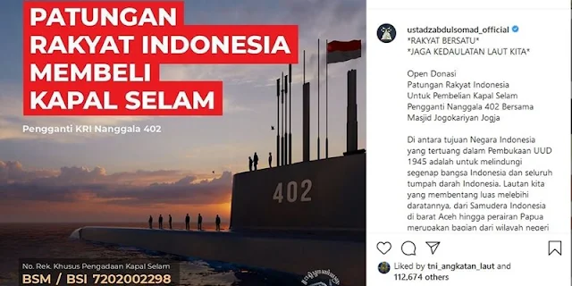 Ulama Bergerak, UAS Galang Donasi Beli Kapal Selam Pengganti Nanggala-402